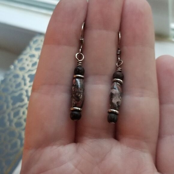 Bundle Two Pairs Artisan Handmade Natural Gemstone Beaded Drop Earrings Silver - Picture 4 of 5